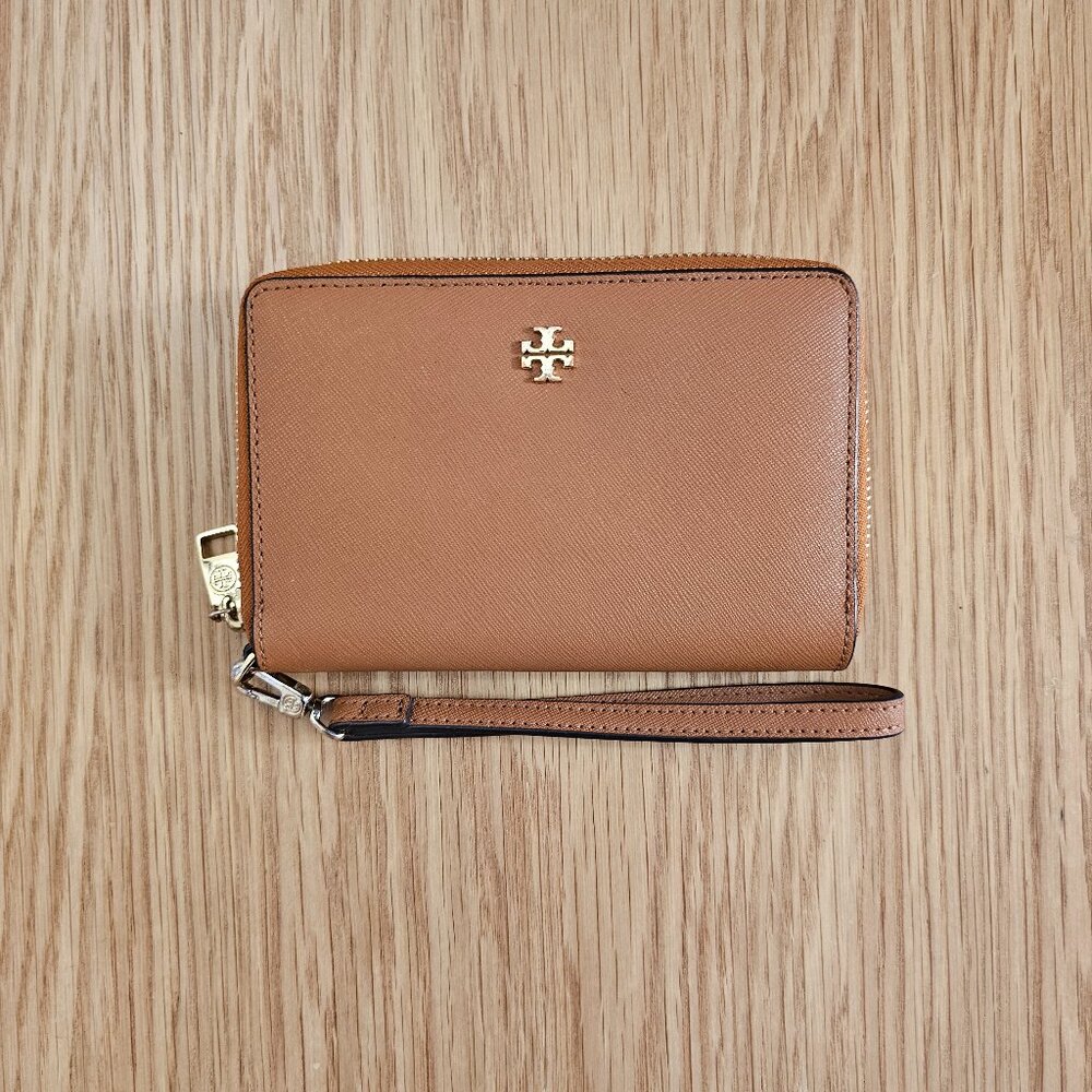 Tory Burch Brown Saffiano Leather Wallet Wristlet
